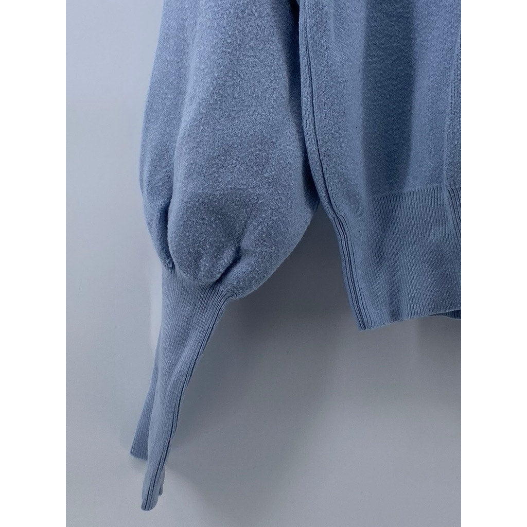 INDUSTRY Women's Vintage Blue Knit Mock-Neck Long Puff Sleeve Sweater SZ M