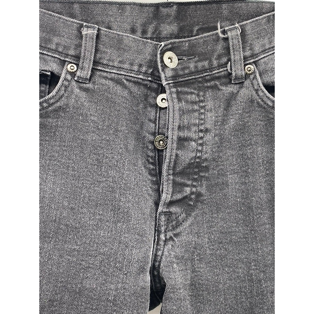 H&M Women’s Washed Black Button-Fly Distressed Slim & Denim Jeans SZ 32