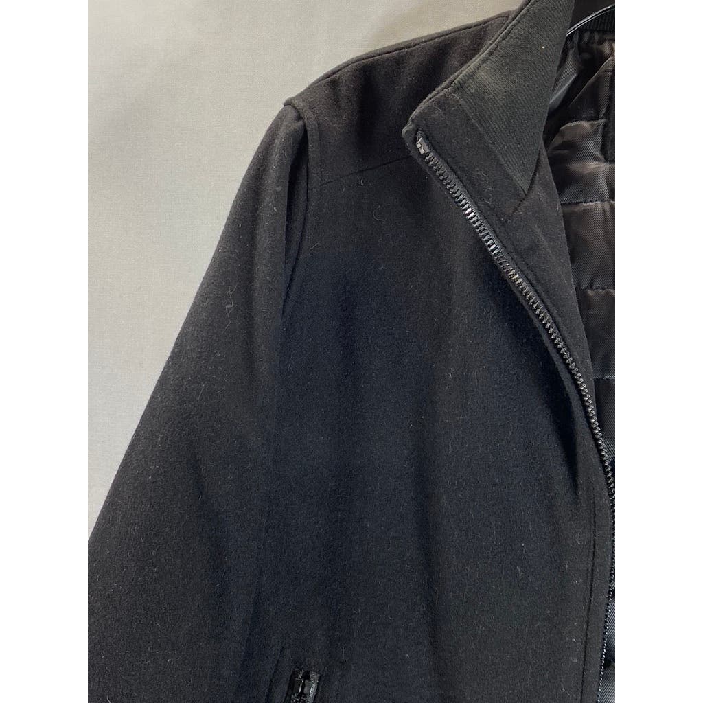 CALVIN KLIEN Men's Black Wool-Blend Knit-Trim Bomber Zip-Up Jacket SZ S