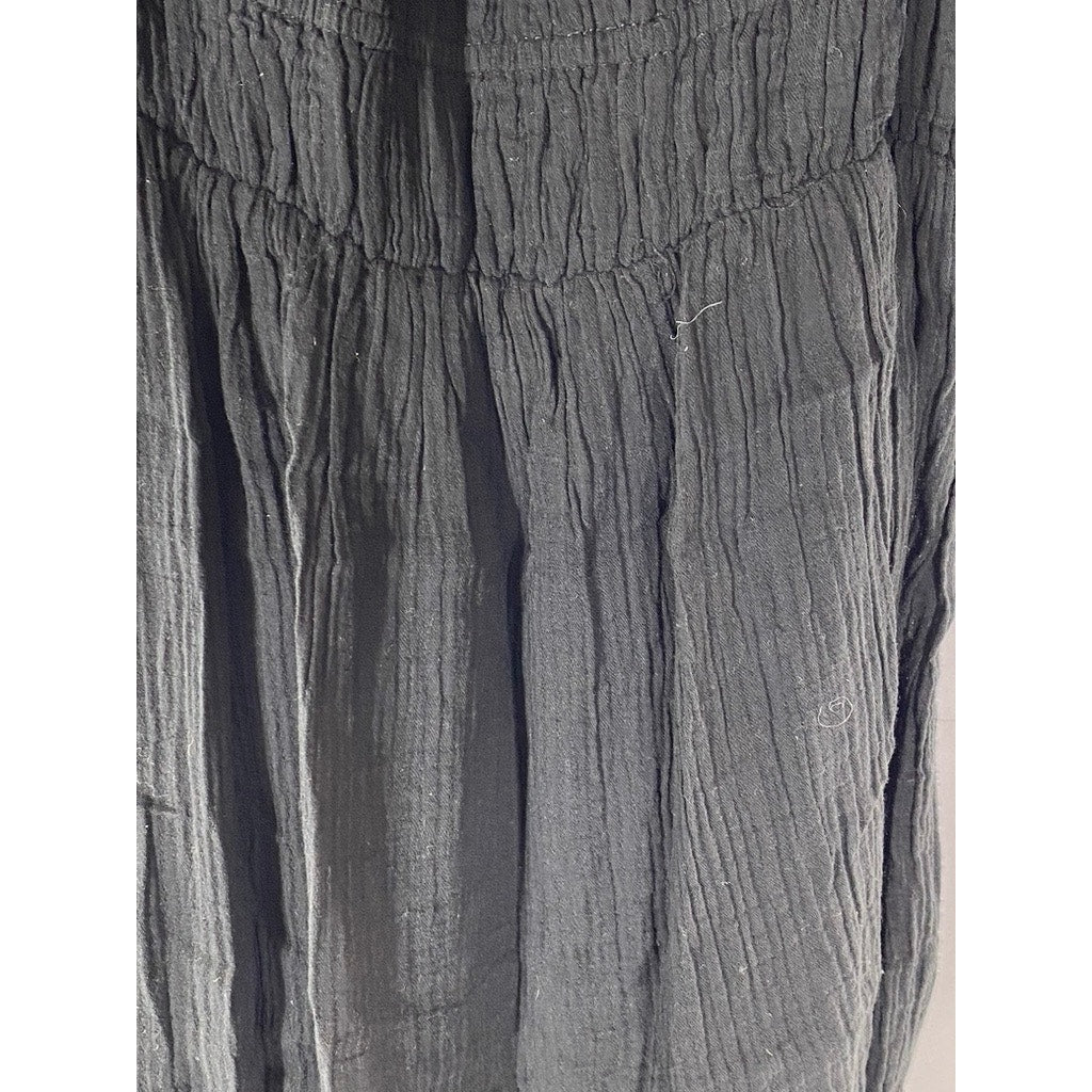BLUE BLUSH Women's Black Ruffle Smocked Short Elbow Sleeve Midi Dress SZ M