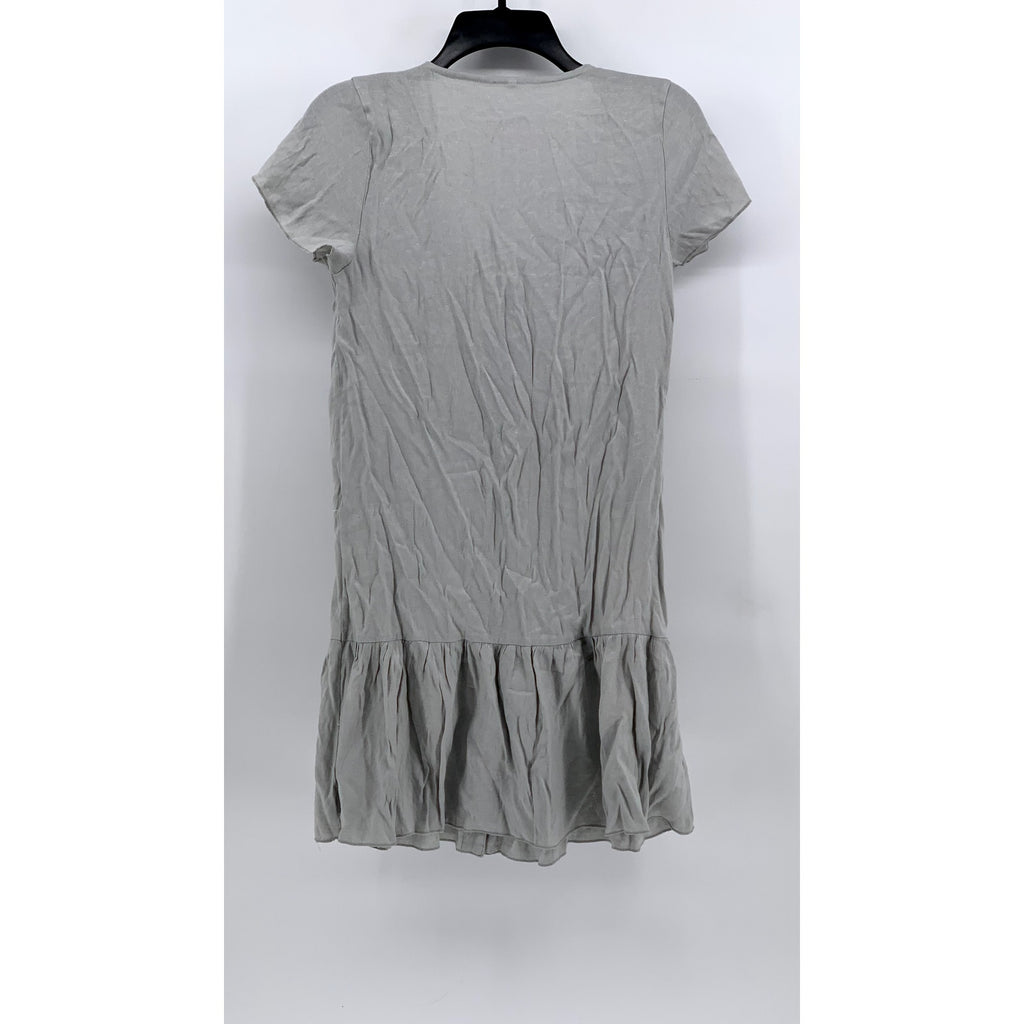 UNBRANDED Women's Gray V-Neck Button-Front Ruffle Hem Dress SZ M