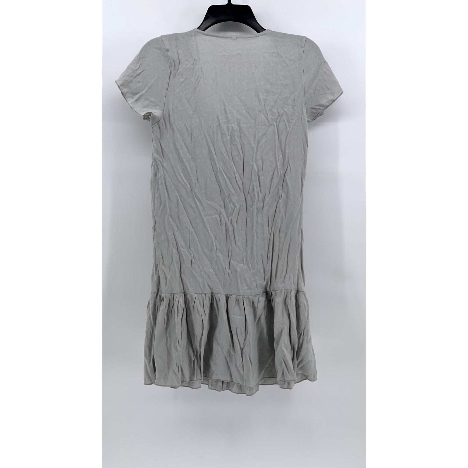 UNBRANDED Women's Gray V-Neck Button-Front Ruffle Hem Dress SZ M