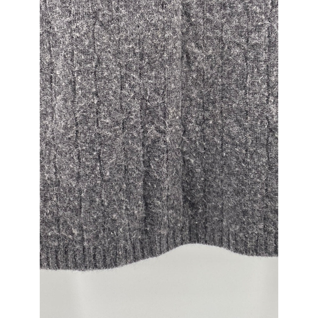 UNBRANDED Women’s Charcoal Cable Knit Long Sleeve V-Neck Pullover Sweater M