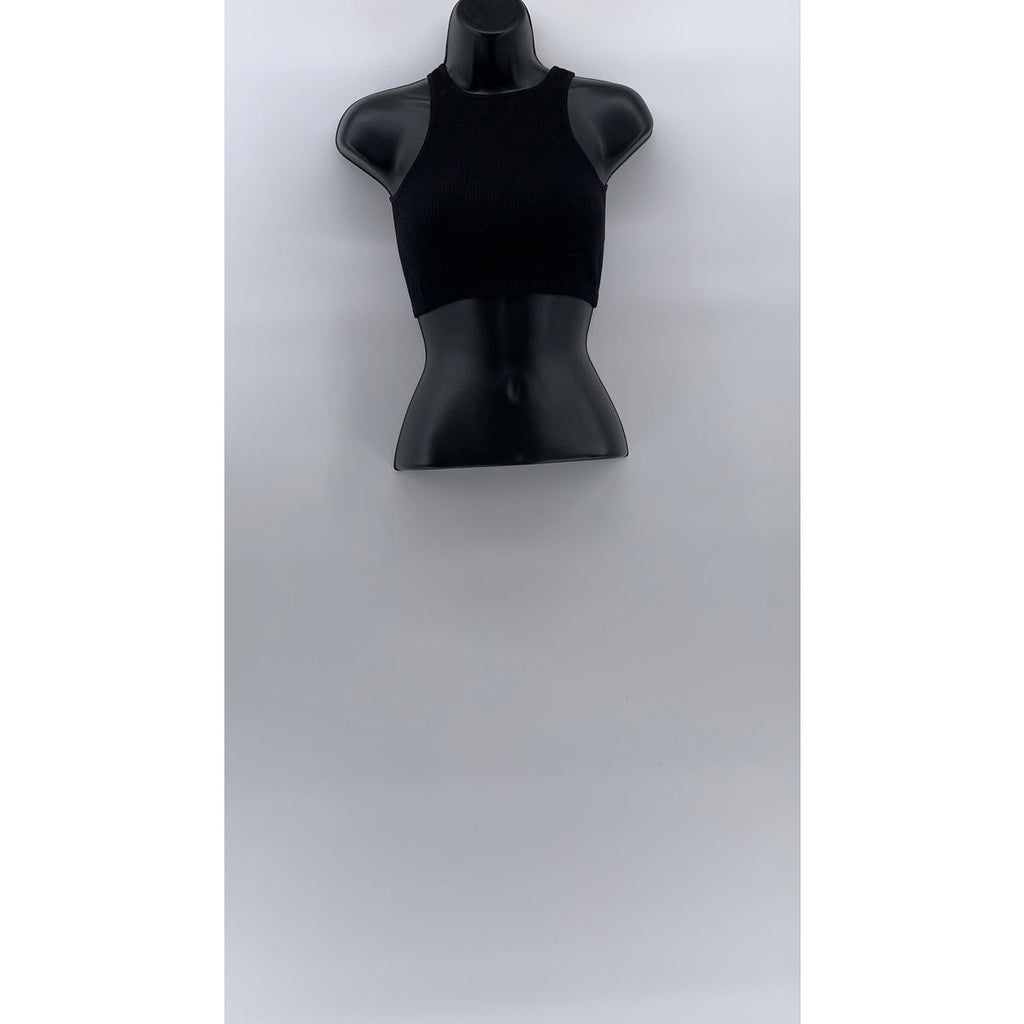 MADRAG Women's Black Crewneck Ribbed Cropped Tank Top SZ S