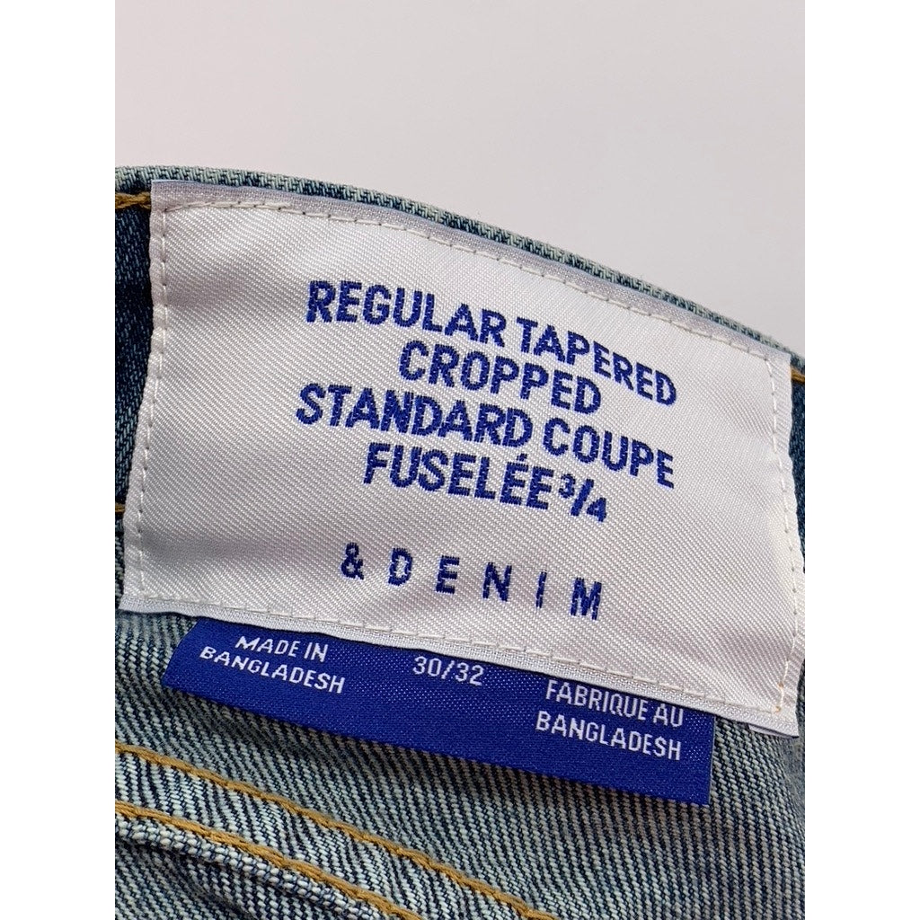 & DENIM Men's Blue Denim Regular-Fit Tapered Cropped Jeans SZ 30X32