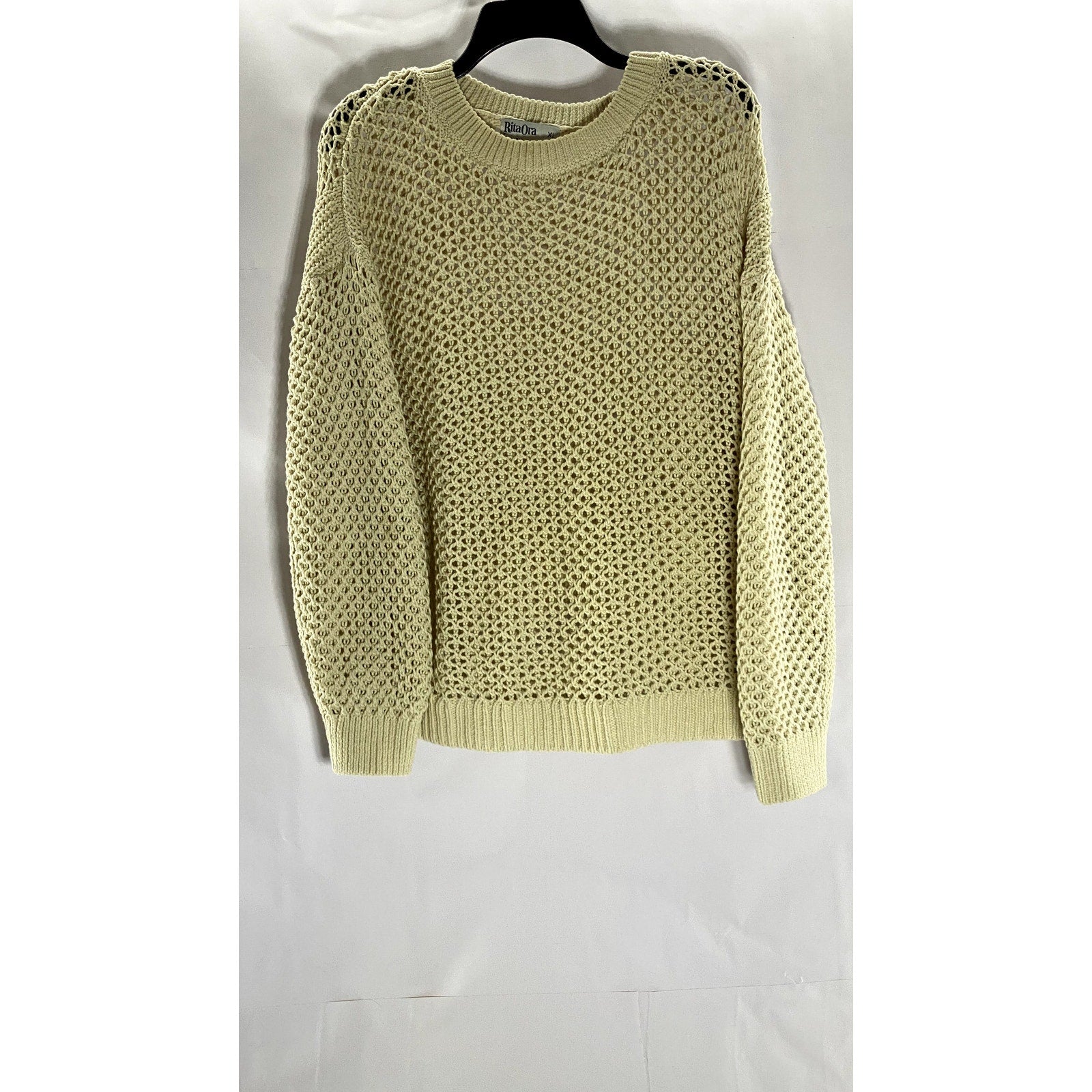 RITA ORA X PRIMARK Women's Tan Crochet Knit Crewneck Regular Fit Sweater SZ XL