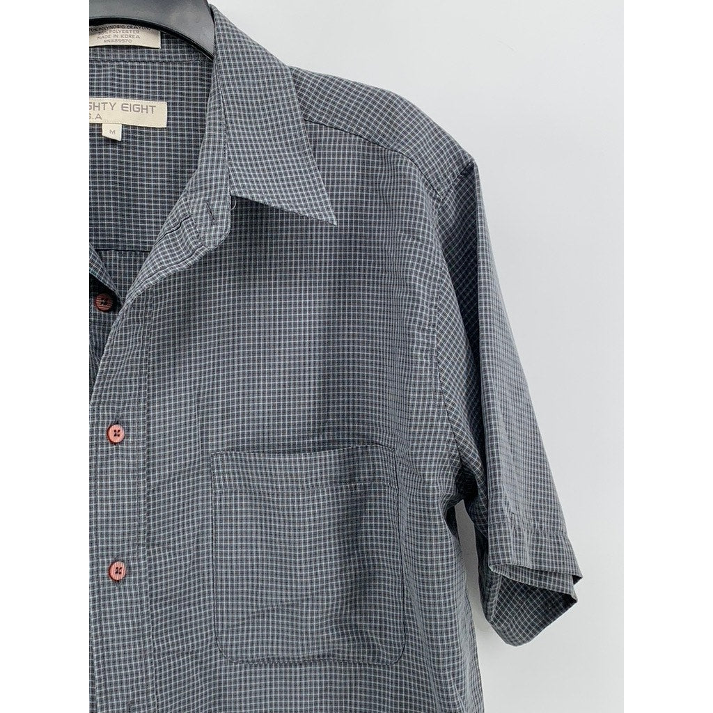 EIGHTY EIGHT USA Men's Gray Micro Grid Button-Up Short Sleeve Shirt SZ M