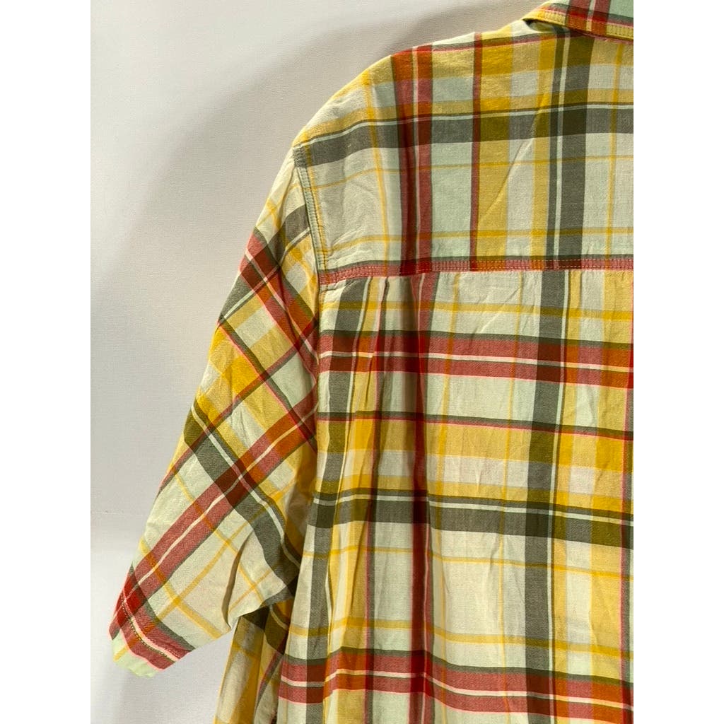 WOOLRICH Men's Yellow/Red Plaid Modern Short Sleeve Button-Up Shirt SZ XL