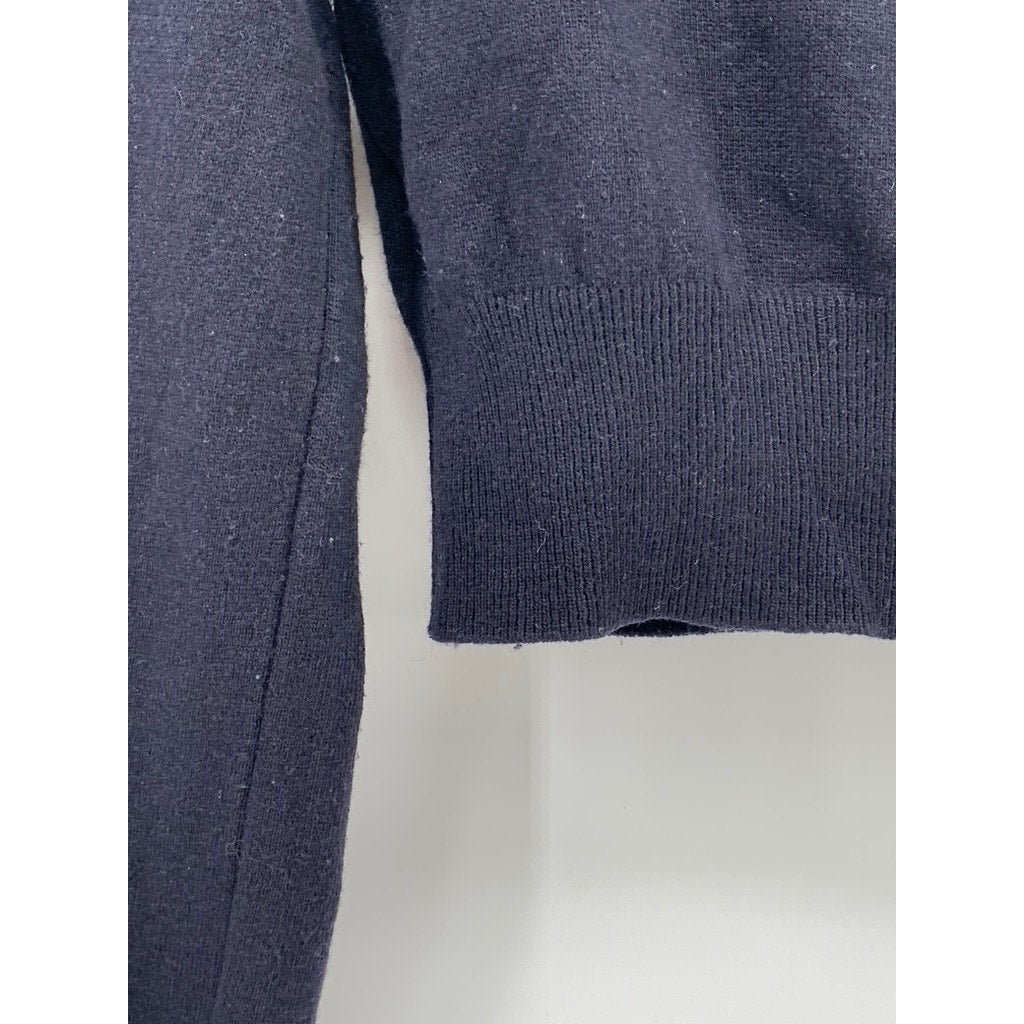 SPOONING Women's Navy Blue Knit Wool Primary Club Button-Up Cropped Cardigan SZS
