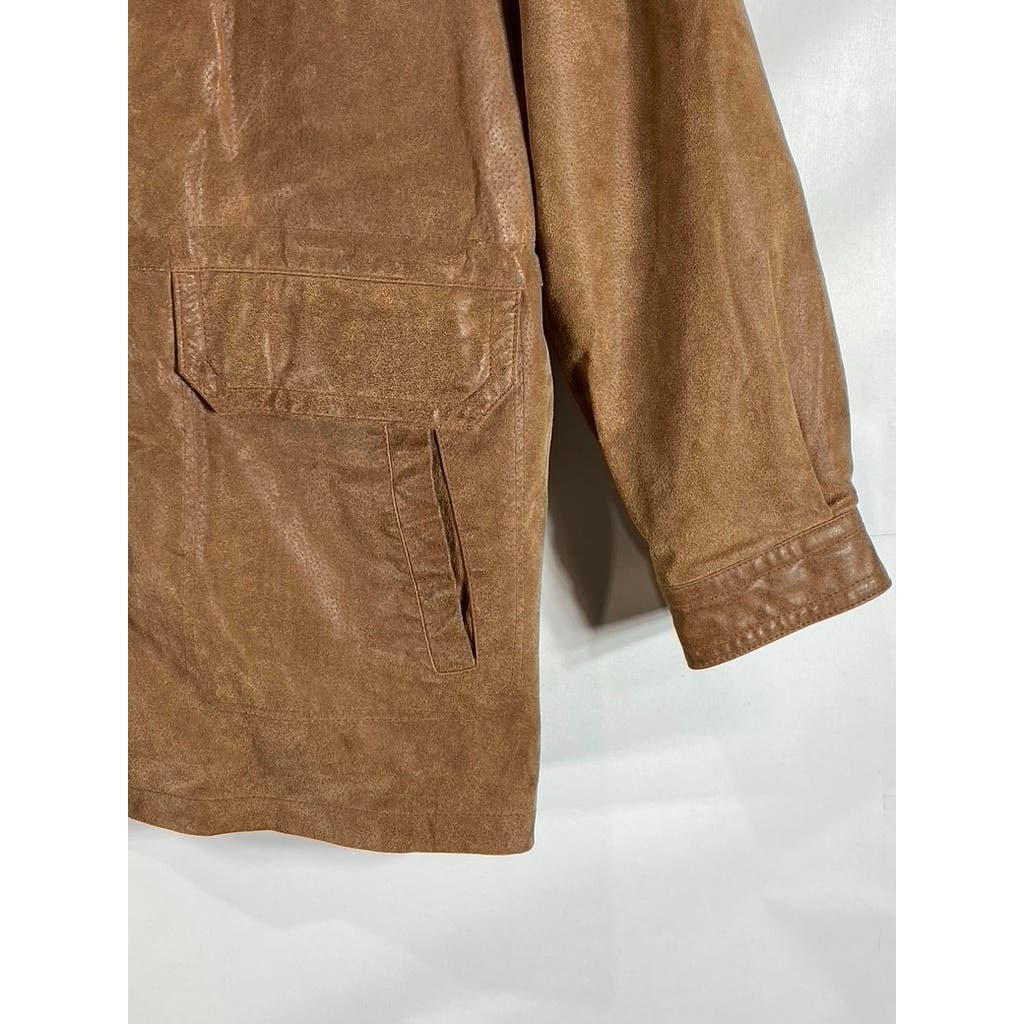 WILSONS LEATHER Men's Vintage Brown Leather Zip-Up Jacket SZ L