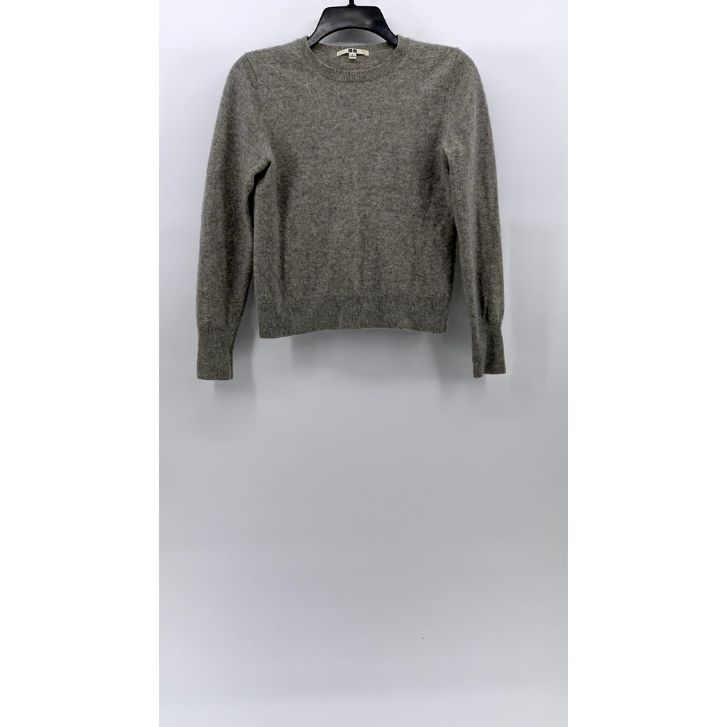 UNIQLO Women's Light Gray Cashmere Crewneck Long Sleeve Pullover Sweater SZ S