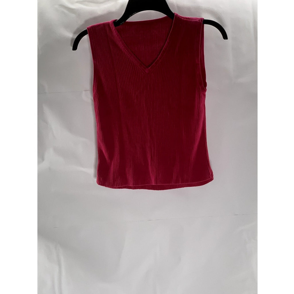 UNBRANDED Women's Fuchsia Ribbed V-Neck Sleeveless Top SZ S