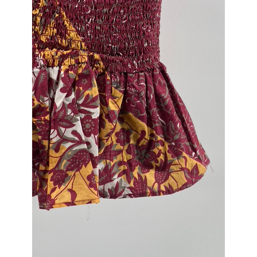 LOVE THE LABEL Women's Red Printed Ruffle One-Shoulder Smocked Top SZ M