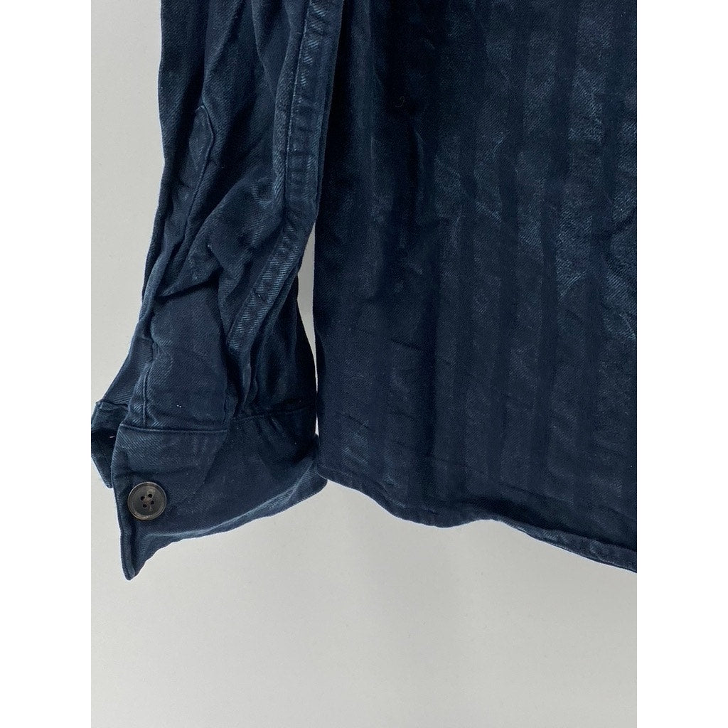 ZARA Men's Blue Wide Striped Regular-Fit Button-Up Long Sleeve Shirt SZ S