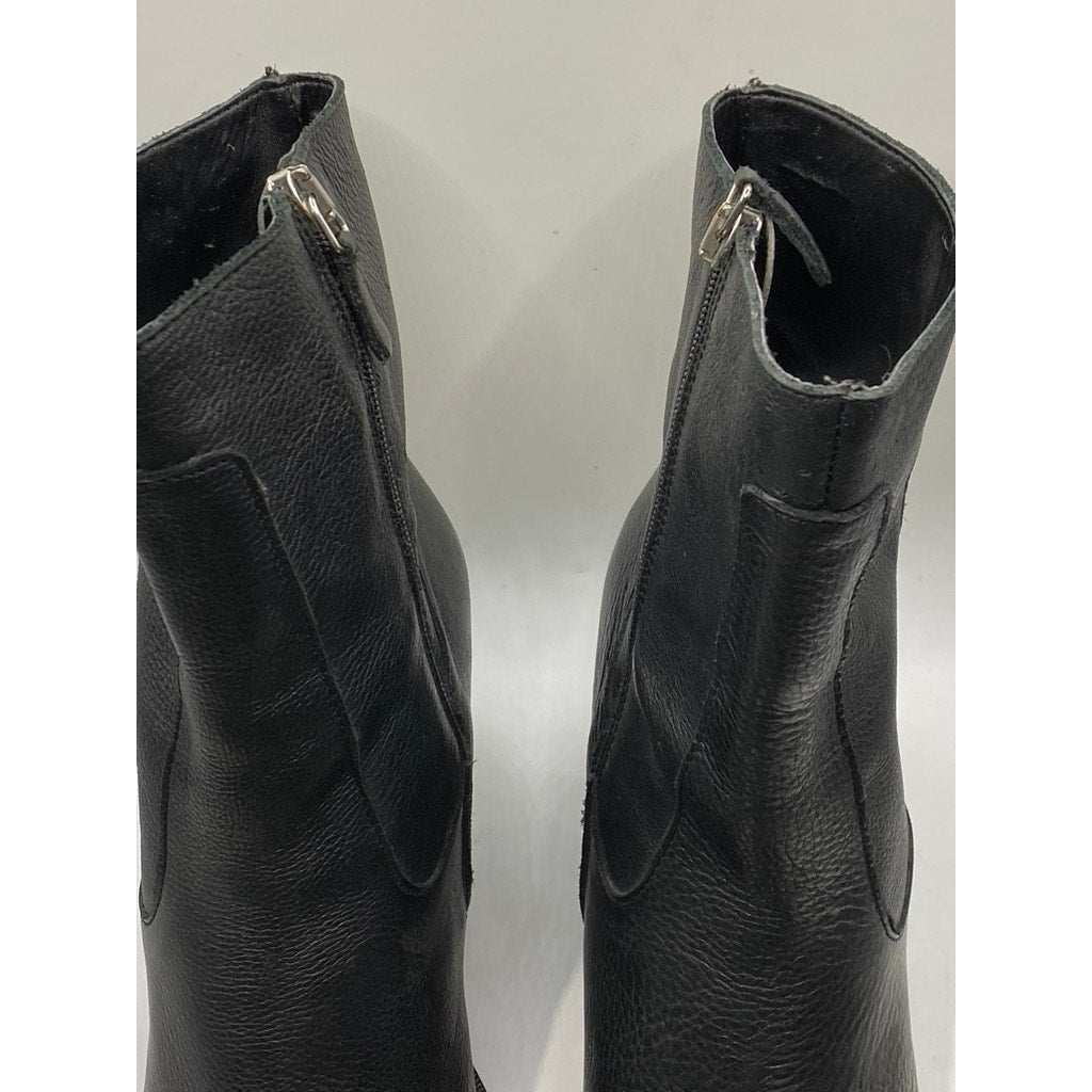 MNG Women's Black Leather Almond Toe Block-Heel Mid-Calf Boots SZ 41(US11)