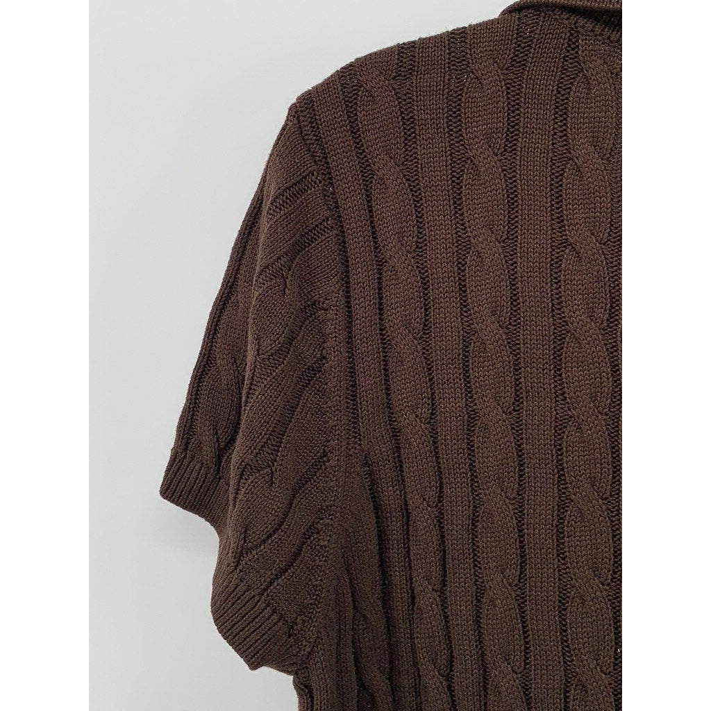 CALVIN KLEIN Men's Brown Cable Knit Short Sleeve Pullover Polo Shirt SZ L