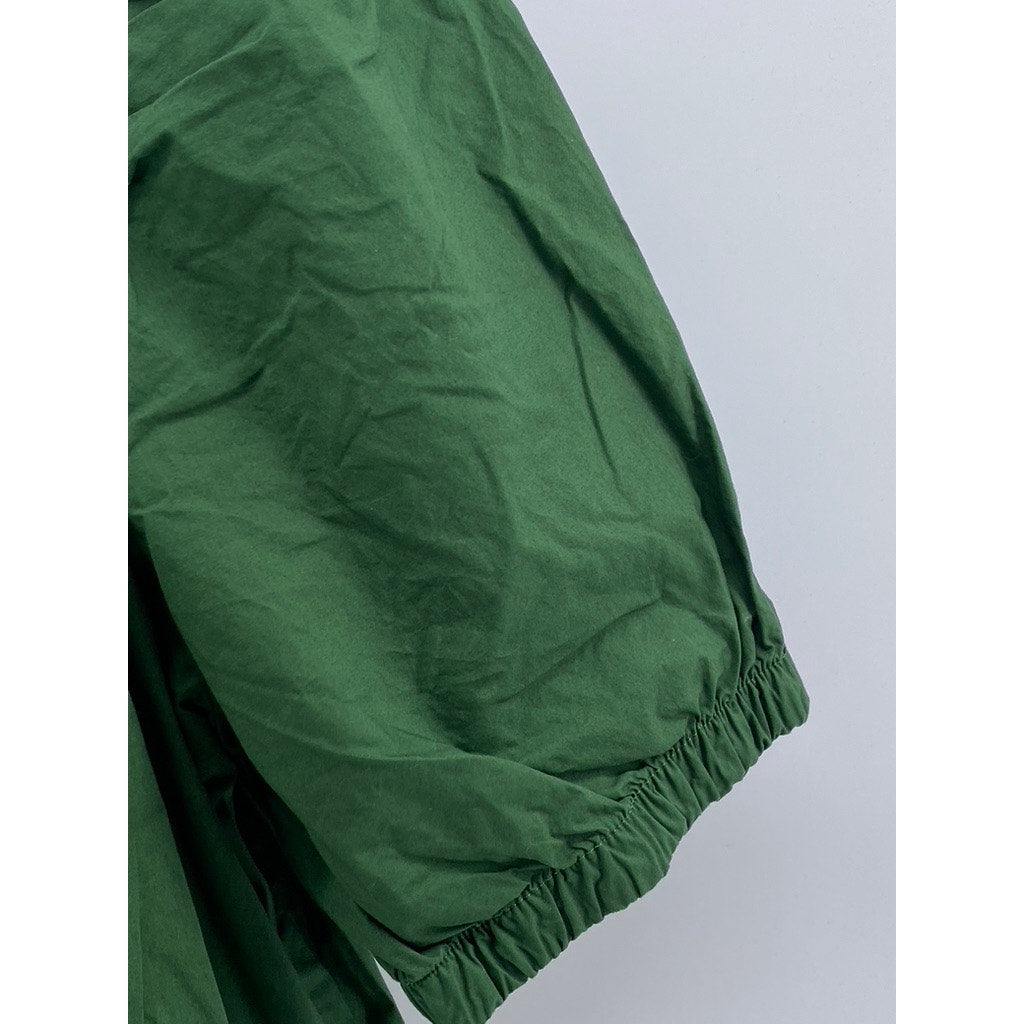 H&M Women's Dark Green Scoop-Neck Short Puff-Sleeve Cropped Top SZ L