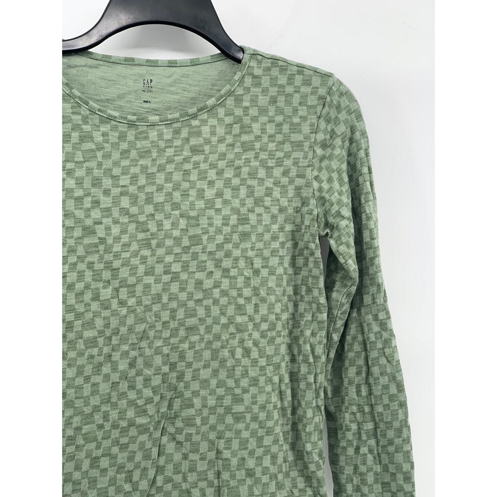 GAP KIDS Girl’s Green Checkered Crewneck Long Sleeve Pullover Top SZ XL