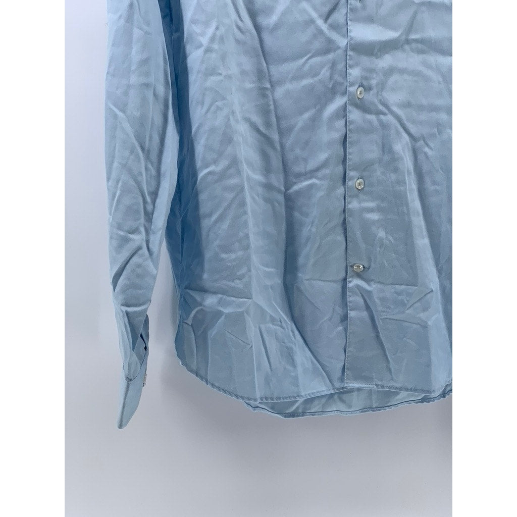 TED BAKER LONDON Men's Blue Slim-Fit Plain Button-Up Shirt SZ 15.5