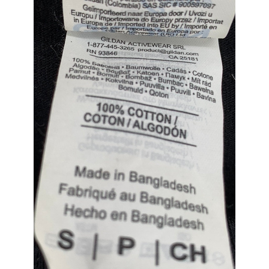 GILDAN Women's Black Daisy Embroidered Logo Crewneck Short Sleeve Top SZ S