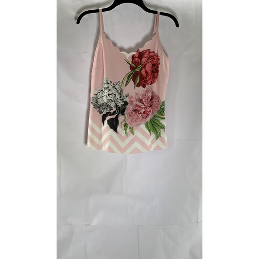 TED BAKER LONDON Women’s Pink Scallop Trim Floral Adjustable Strap Cami Top SZ S