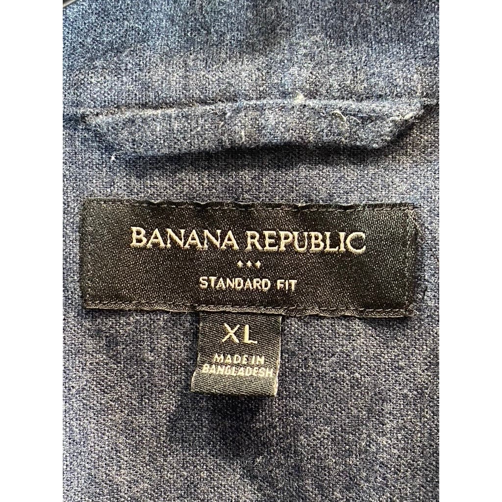 BANANA REPUBLIC Men's Mountain Blue Brushed Standard-Fit Button-Up Shirt SZ XL