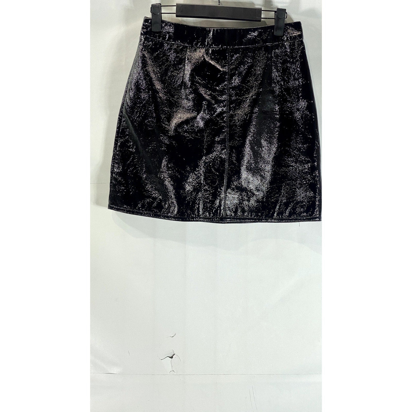 ANN SHEN Women's Black Faux Leather Straight Mini Skirt SZ L