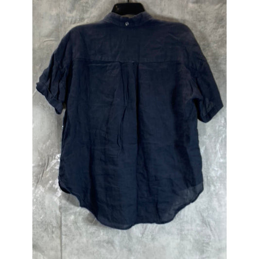 ALEX MILL Women's Dark Navy Button-Up Linen Short Sleeve Utility Shirt SZ S