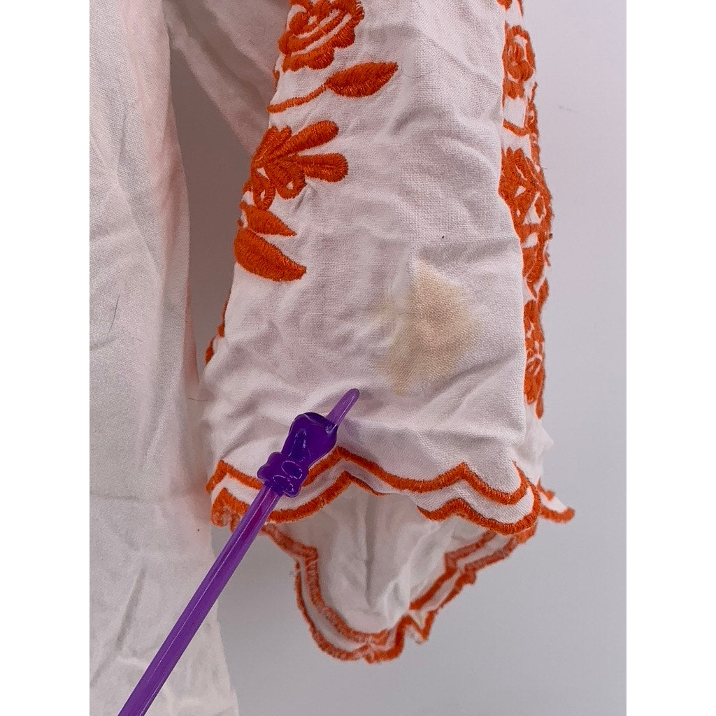 CHIC CONNECTION Women's White-Orange Embroidered Short Sleeve Mini Dress SZ XL