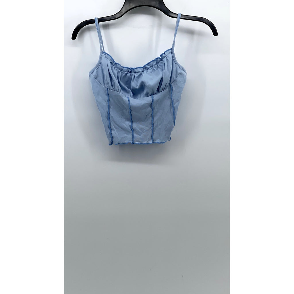 UNBRANDED Women's Light Blue Corset Sweetheart Spaghetti Strap Cropped Top SZ S