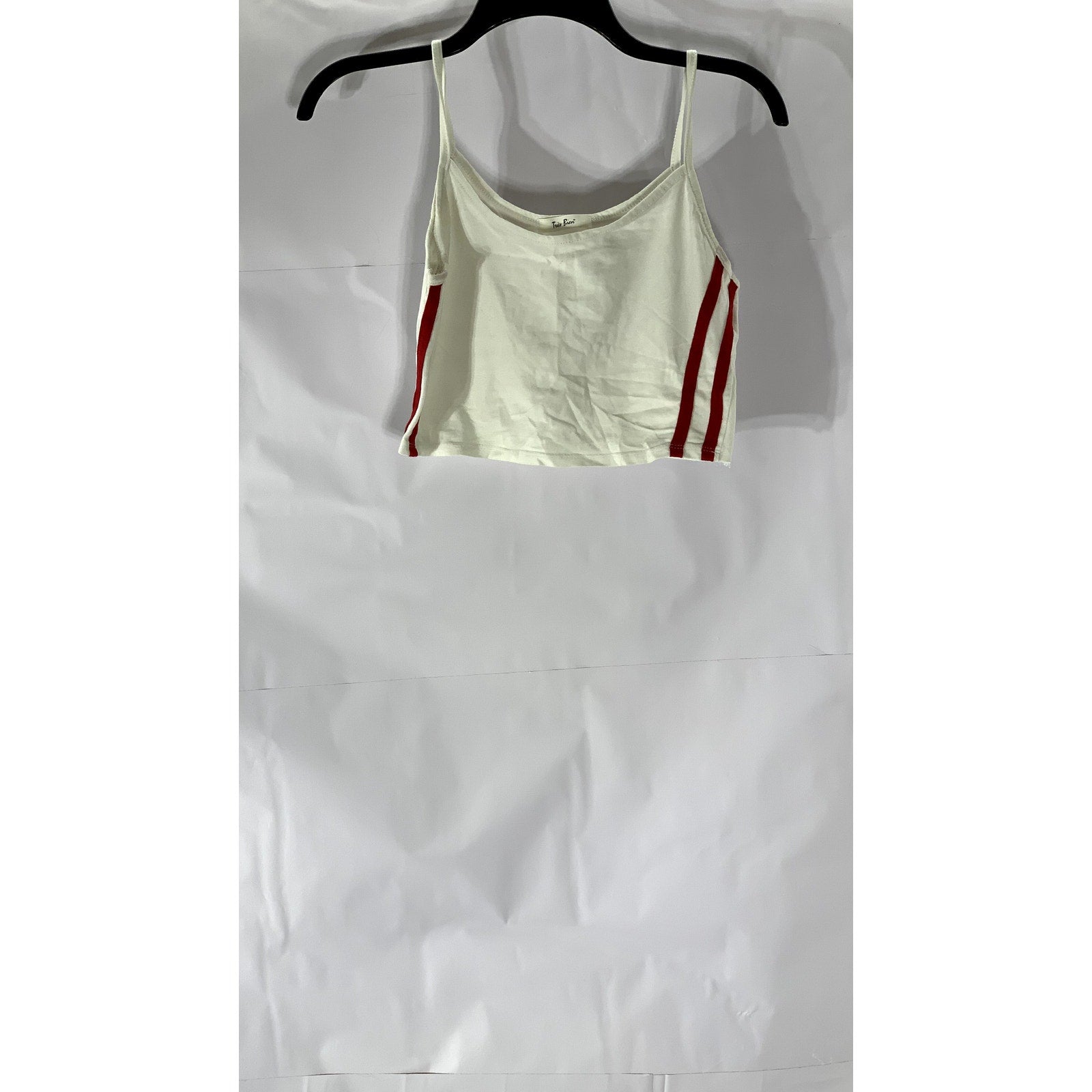 TRES BIEN Women's White-Red Side Striped Scoop-Neck Cropped Tank Top SZ S