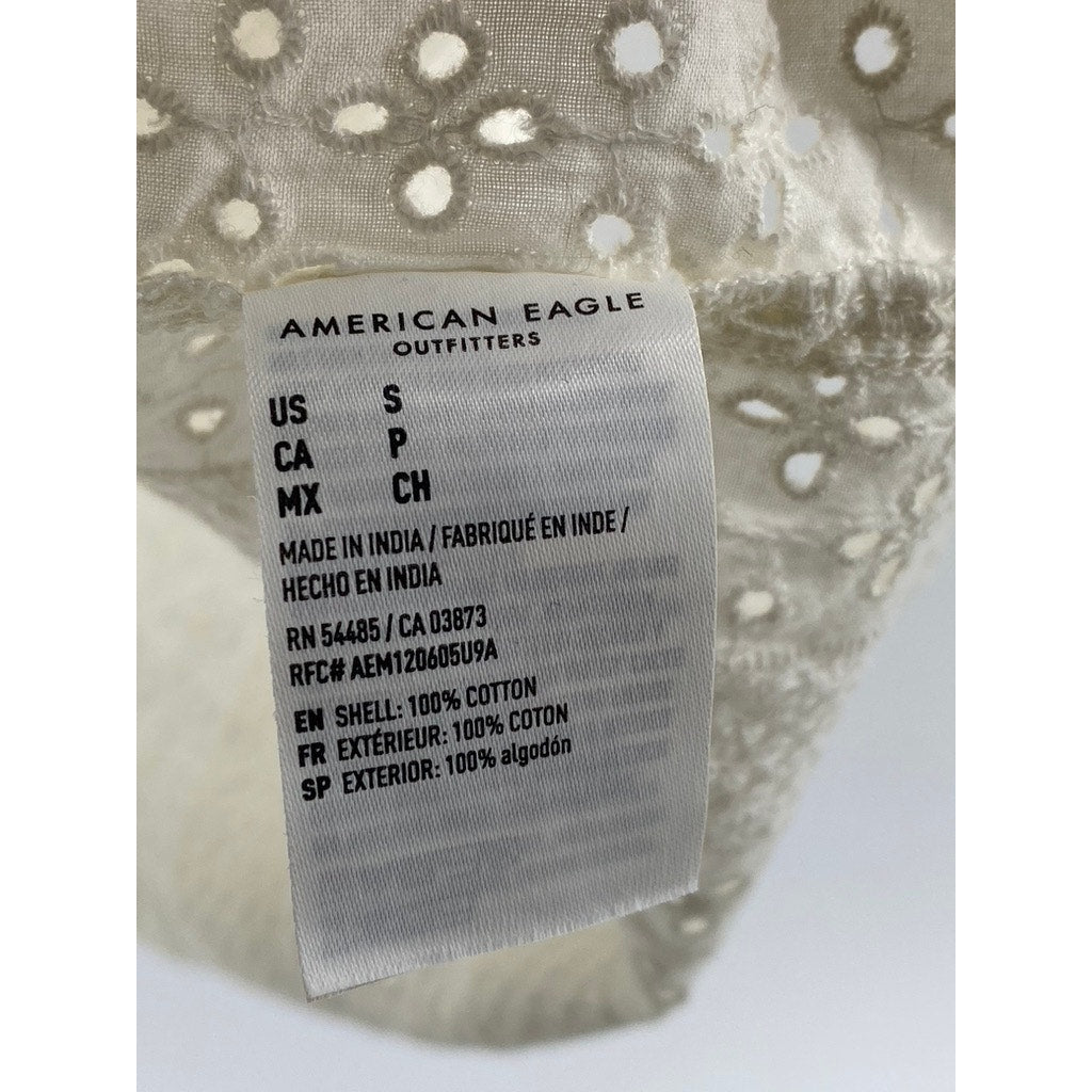 AMERICAN EAGLE Men's Off-White Eyelet Button-Up Short Sleeve Shirt SZ S