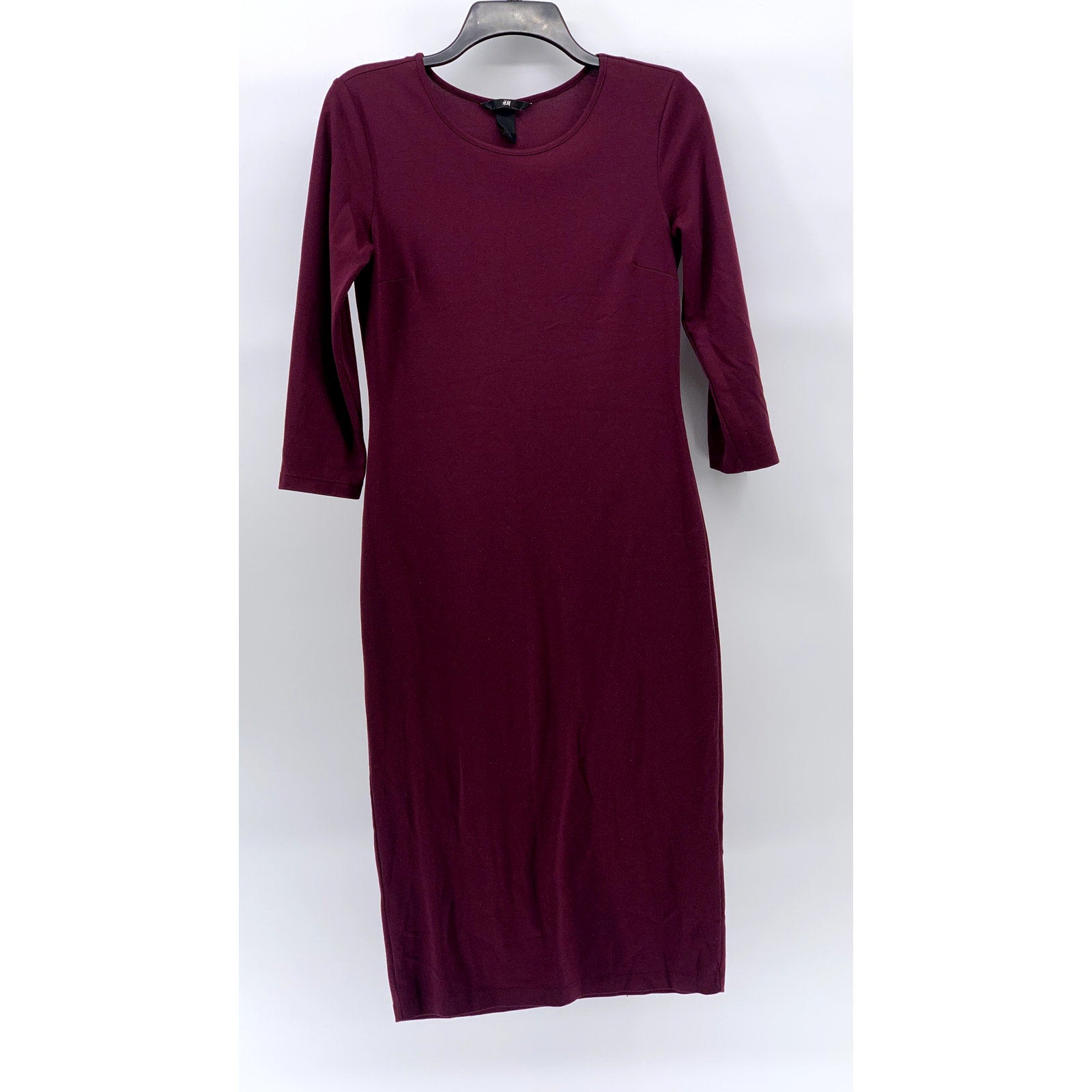 H&M Women's Burgundy Crewneck Long Sleeve Bodycon Midi Dress SZ S