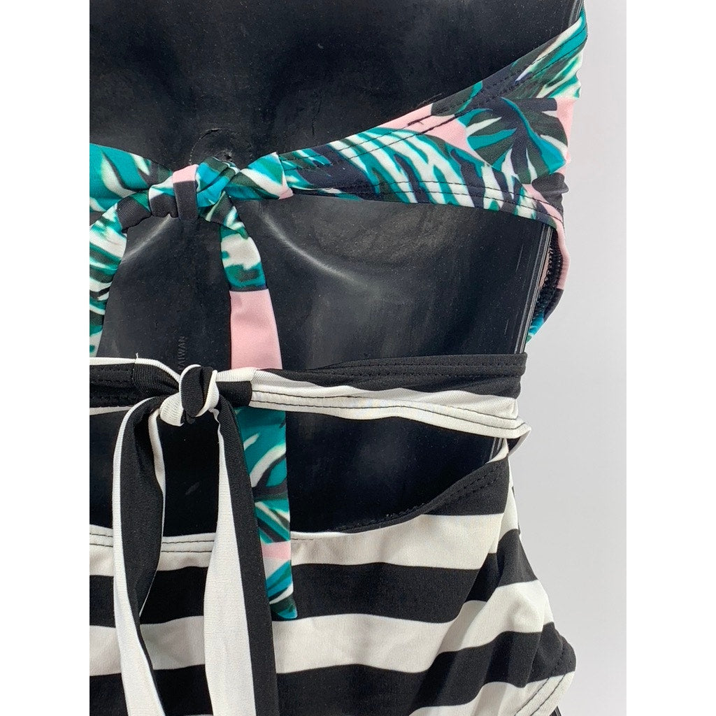 UNBRANDED Women's Multi Striped Tropical Cutout One-Piece Swimsuit SZ S