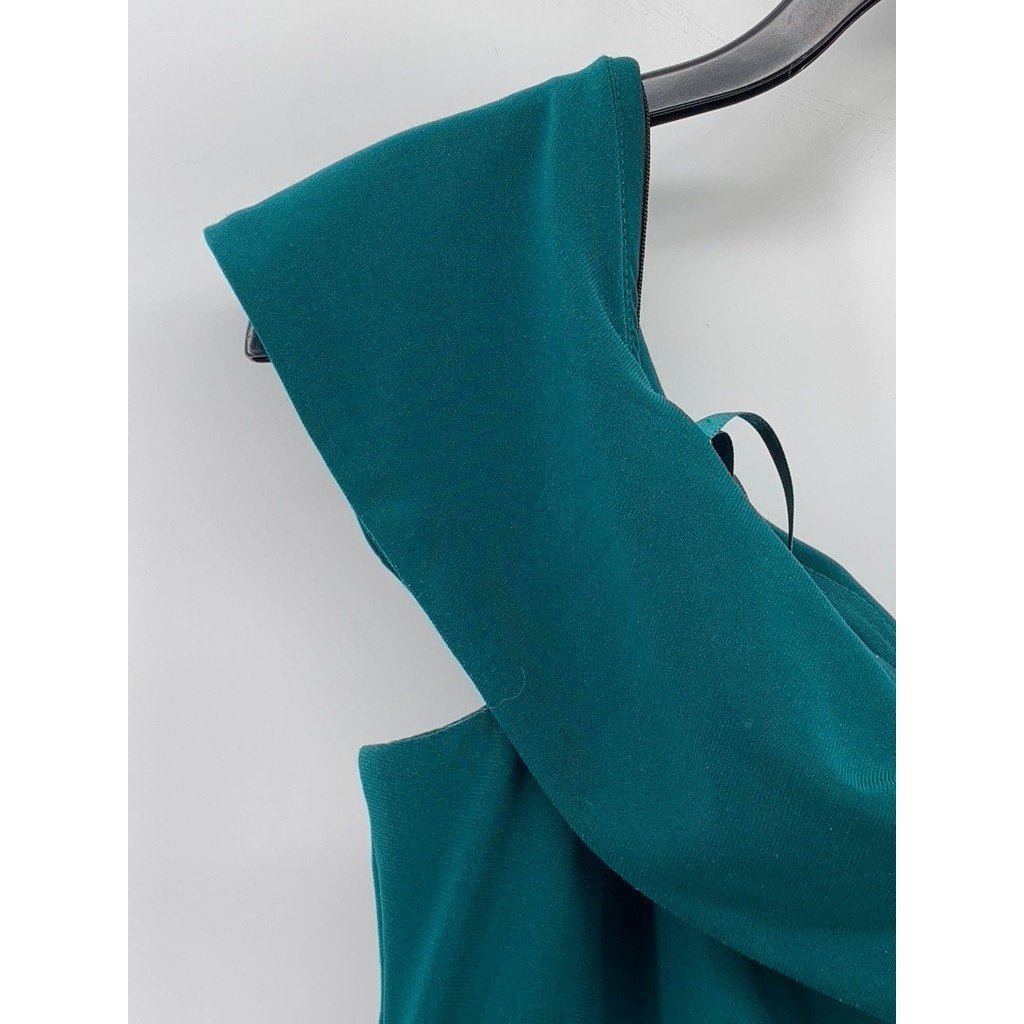 XSCAPE Women's Green Lucy Long Scuba Crepe One Shoulder Dress SZ 16