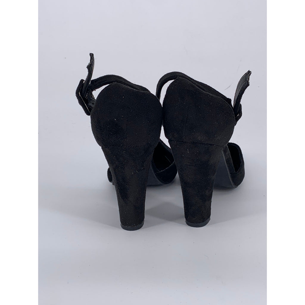 UNBRANDED Women's Black Faux Suede Pointed-Toe Ankle Strap Pumps SZ 6