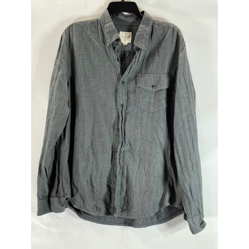 AMERICAN EAGLE Men's Charcoal Herringbone Button-Up Long Sleeve Shirt SZ L