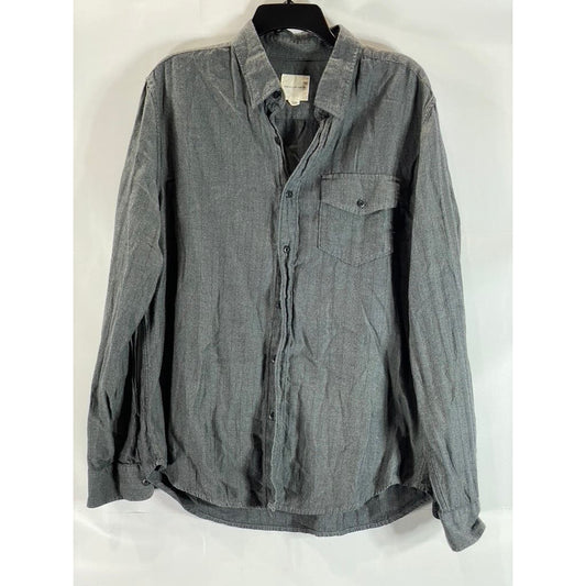 AMERICAN EAGLE Men's Charcoal Herringbone Button-Up Long Sleeve Shirt SZ L