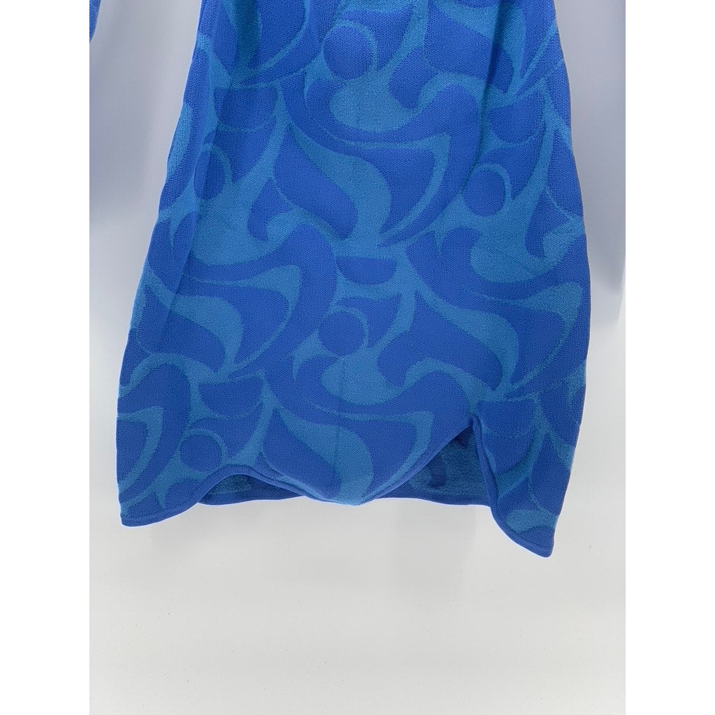 THE WOLF GANG Women's Blue Swirl Print Scoop-Neck Cutout Bodycon Mini Dress SZXS