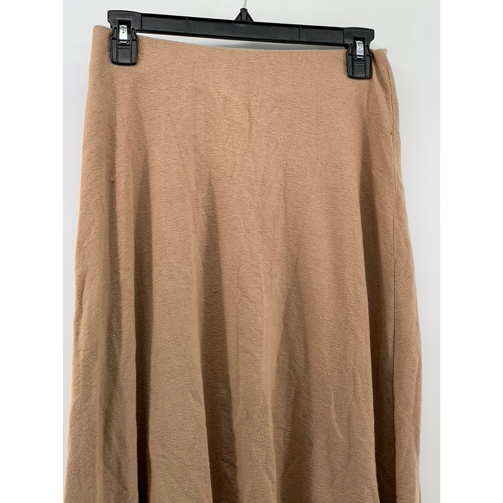 ZARA TRAFALUC Women's Beige A-Line Frayed Midi Skirt SZ S