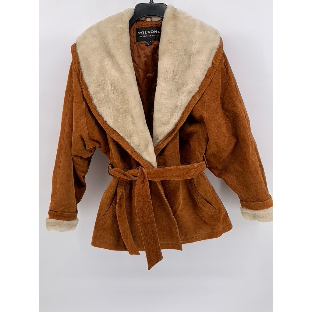 WILSONS THE LEATHER EXPERTS Women's Vintage Cognac Belted Coat SZ L