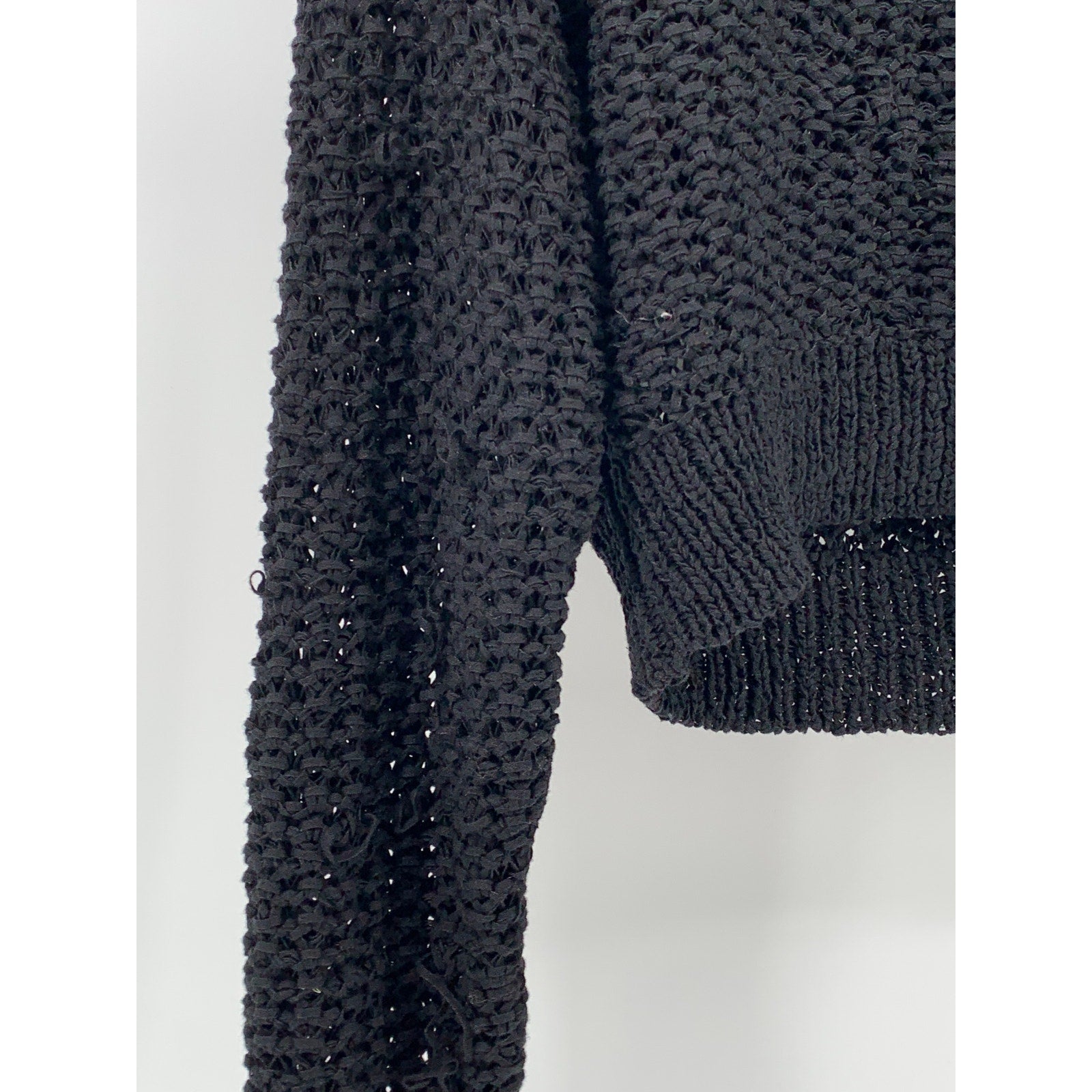 J.CREW Women's Black Open Knit Crewneck Button-Up Cropped Cardigan SZ M