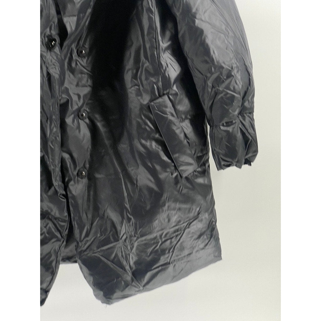 IT MICHAA Deluxe Women's Black Hooded Snap Button Long Sleeve Puffer Coat SZ S