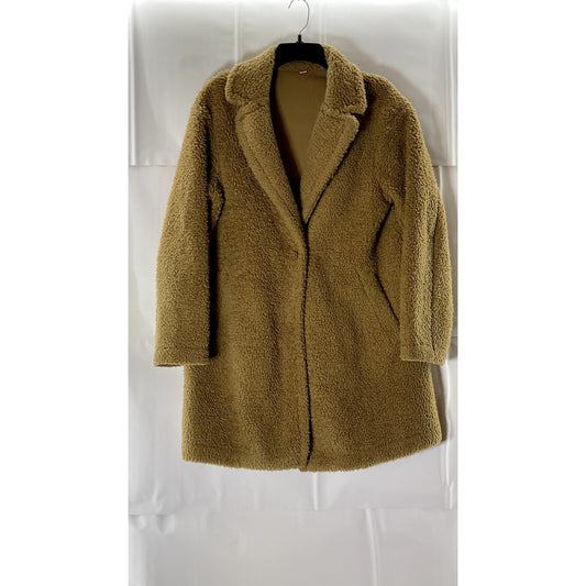 UNIQLO Women's Brown Teddy Sherpa One-Button Notch Lapel Trench Coat SZ S