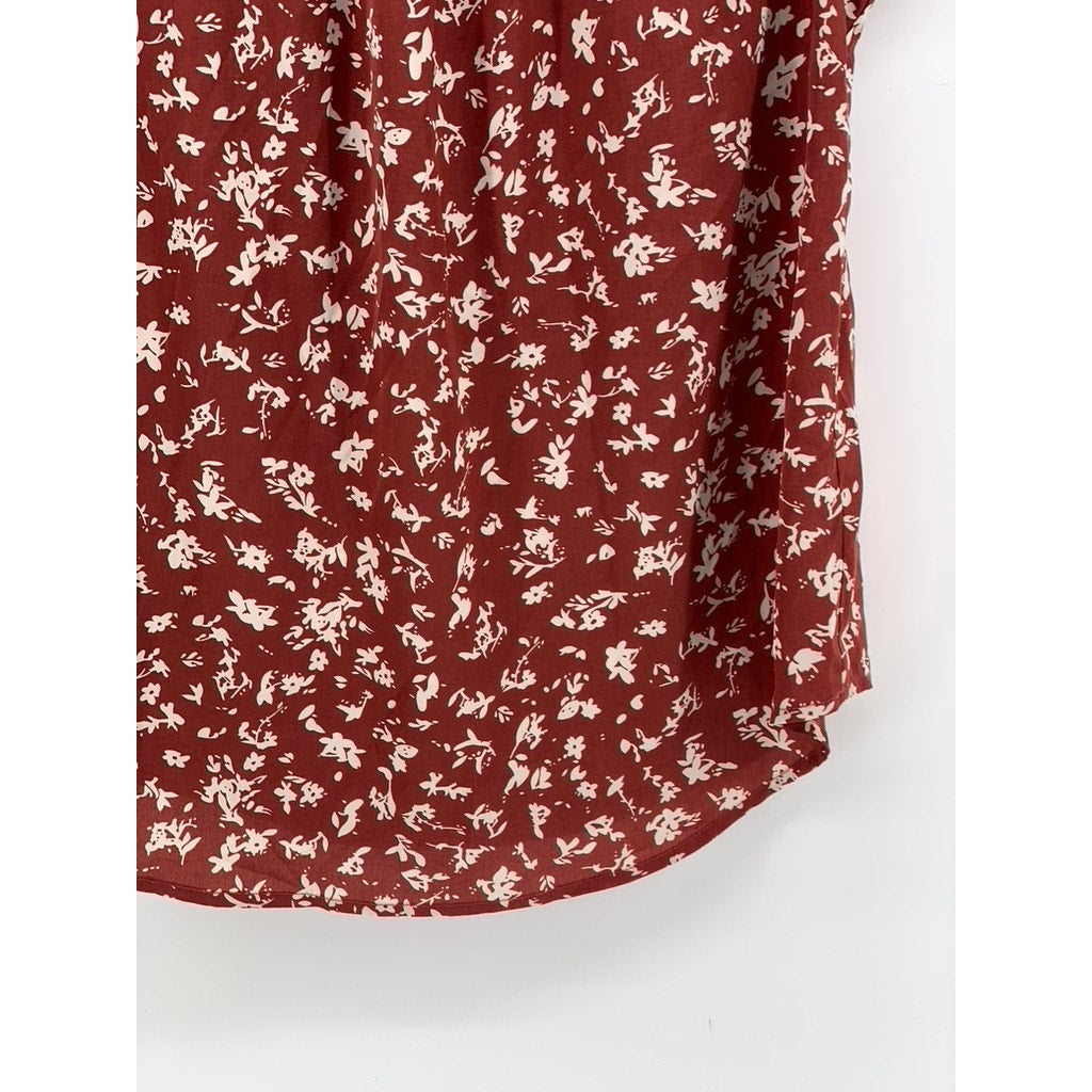 FUN 2 FUN Women's Burnt Orange Kaden Floral Pleated Short Sleeve Top SZ XL