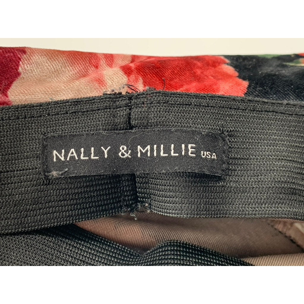 NALLY & MILLIE Women's Black Velour Floral Pull-On Elastic Waist Pants SZ XS