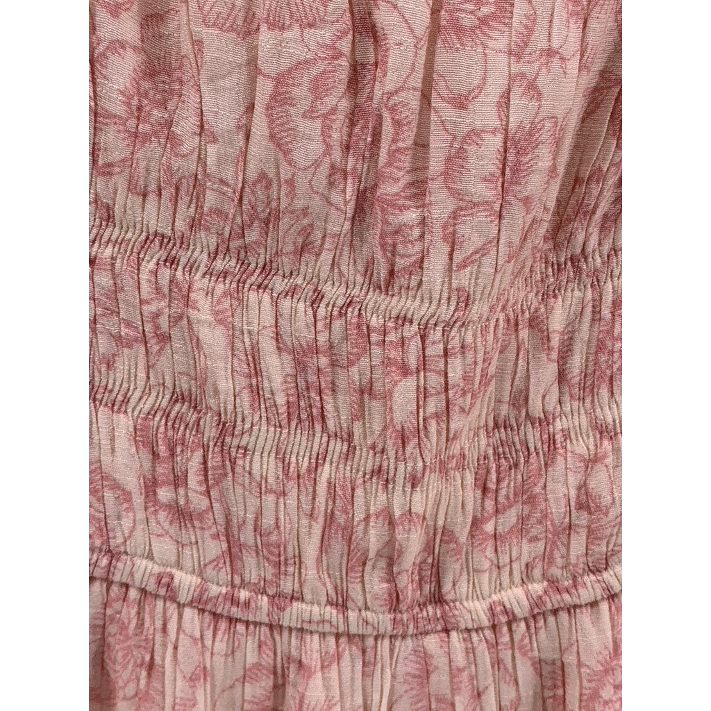 TRIXXI Women's Pink Floral Smocked V-Neck Maxi Dress SZ S