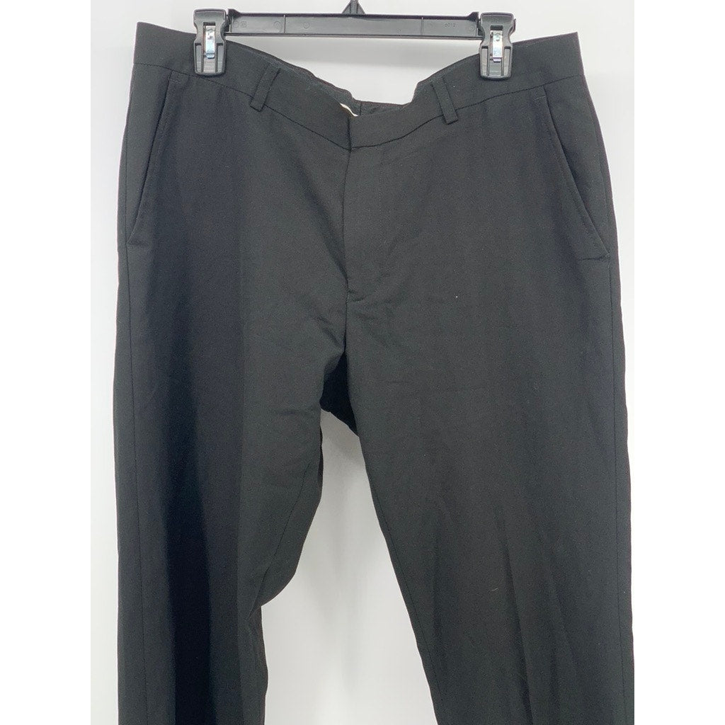 TOPMAN Men's Black Solid Regular-Fit Straight-Leg Dress-Up Pants SZ 36