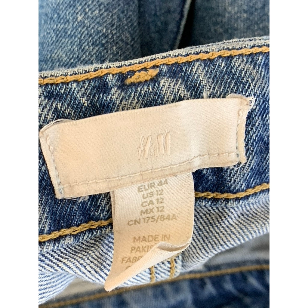 H&M Women's Blue Denim Distressed Slim-Leg Five-Pocket Jean SZ 12