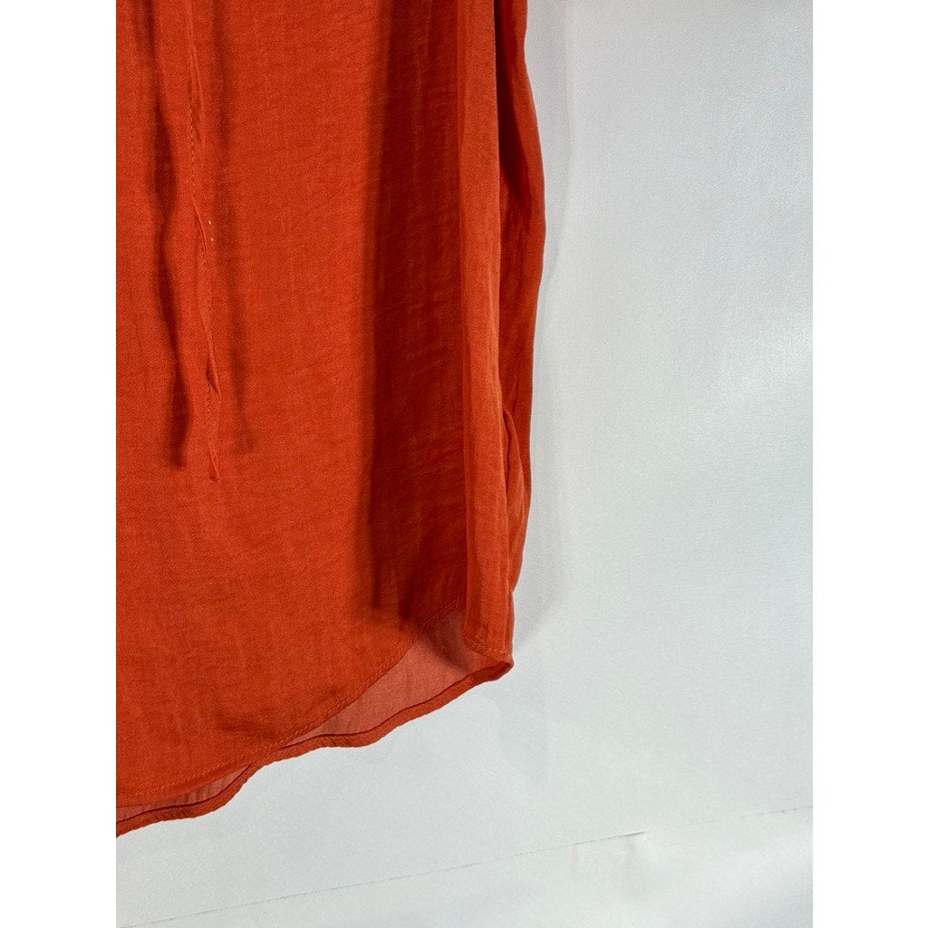 RACHEL RACHEL ROY Women's Orange Tie-Neck Ruffle Short Sleeve Top SZ M